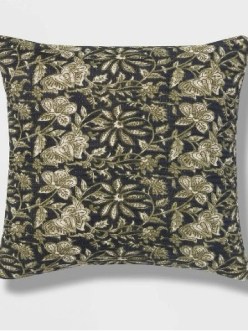 NEW Threshold Botanical Cotton Pattern Navy Blue/Green Square Pillow